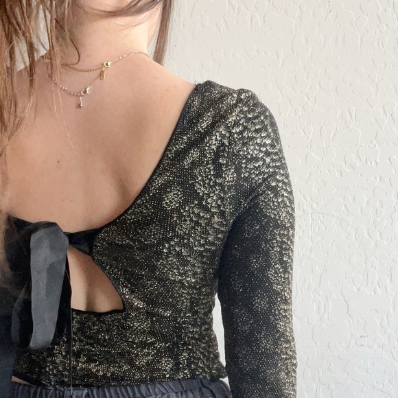 Bebe Black Gold Tie Back Bodysuit - Picture 2 of 9